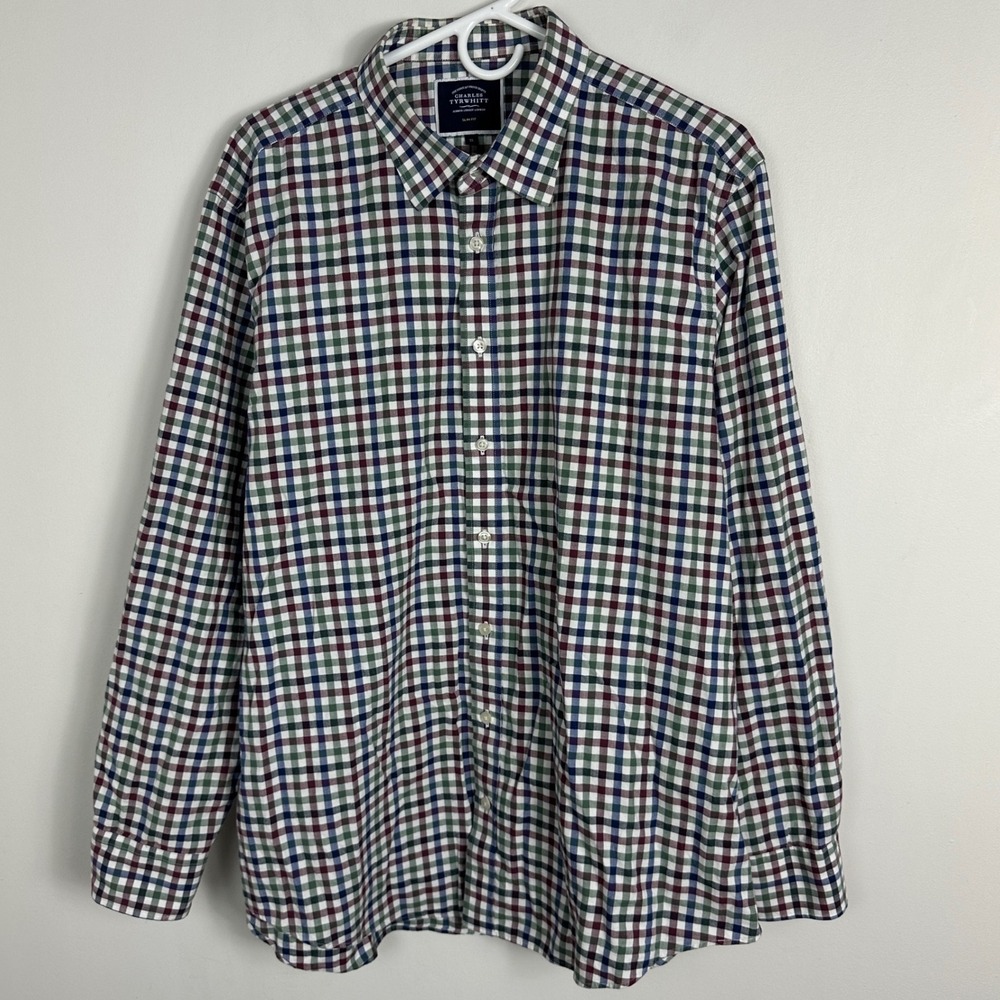 Charles Tyrwhitt Plaid Collared Shirt Mens Sz XL Button Down Cotton Long Sleeve
